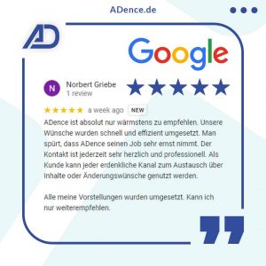 ADence Agentur Google Bewertung